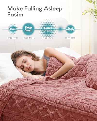 Image of Cottonblue Jacquard Weighted Blanket 15 lbs for Adults Twin Size, Ultra Soft Sherpa Fleece Blanket for Relax and Sleep, Cozy Comfort Heavy Bed Blankets with Glass Beads, 48x72 Inches, Apricot Pink