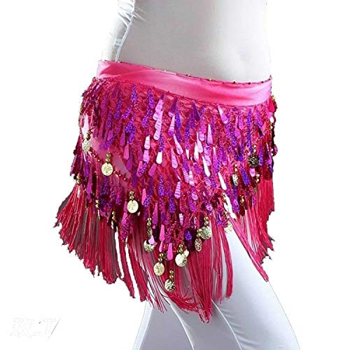 Image of VRITRAZ Women's Chiffon Belly Dance Hip Scarf Waistband Belt Skirt Mixed Colors Sequence Beads and Coins