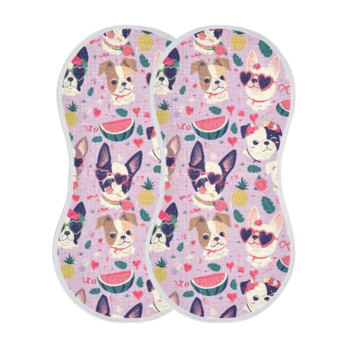 Lovely Cute Dogs Cotton burping Cloths Good Absorbent Burp Rags for Unisex boy and Girl Set of 2, 22x11in