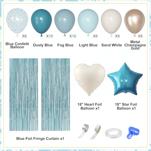 Blue Birthday Party Decorations, Dusty Blue Sand Confetti Gold Balloons Happy Birthday Banner Fringe Curtains Butterfly Hanging Swirls Circle Dots Tassels Pom Boys Men Girls Women 15th 16th 21st - Image 5