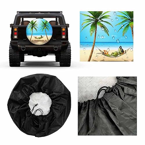 Image of Green Frog Spare Tire Cover Beach Sunbath Hammok Relax Palm Tree Sky Weatherproof Universal Wheel Protectors Camper Tire Covers for Trailer Rv Travel(17 inch)