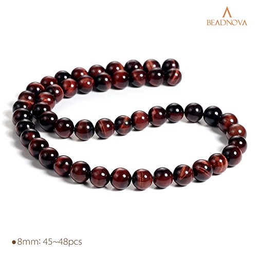 Image of BEADNOVA 8mm Red Tiger Eye Gemstone Round Loose Beads for Jewelry Making (45-48pcs)