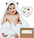 Ayayu Luxury Hooded Baby Towel and Washcloth Set | Extra Soft Organic Bamboo for Infant, Toddler, Newborn and Kids | Great for Boys and Girls at Bath, Pool and Beach | White, Brown Bear Ears