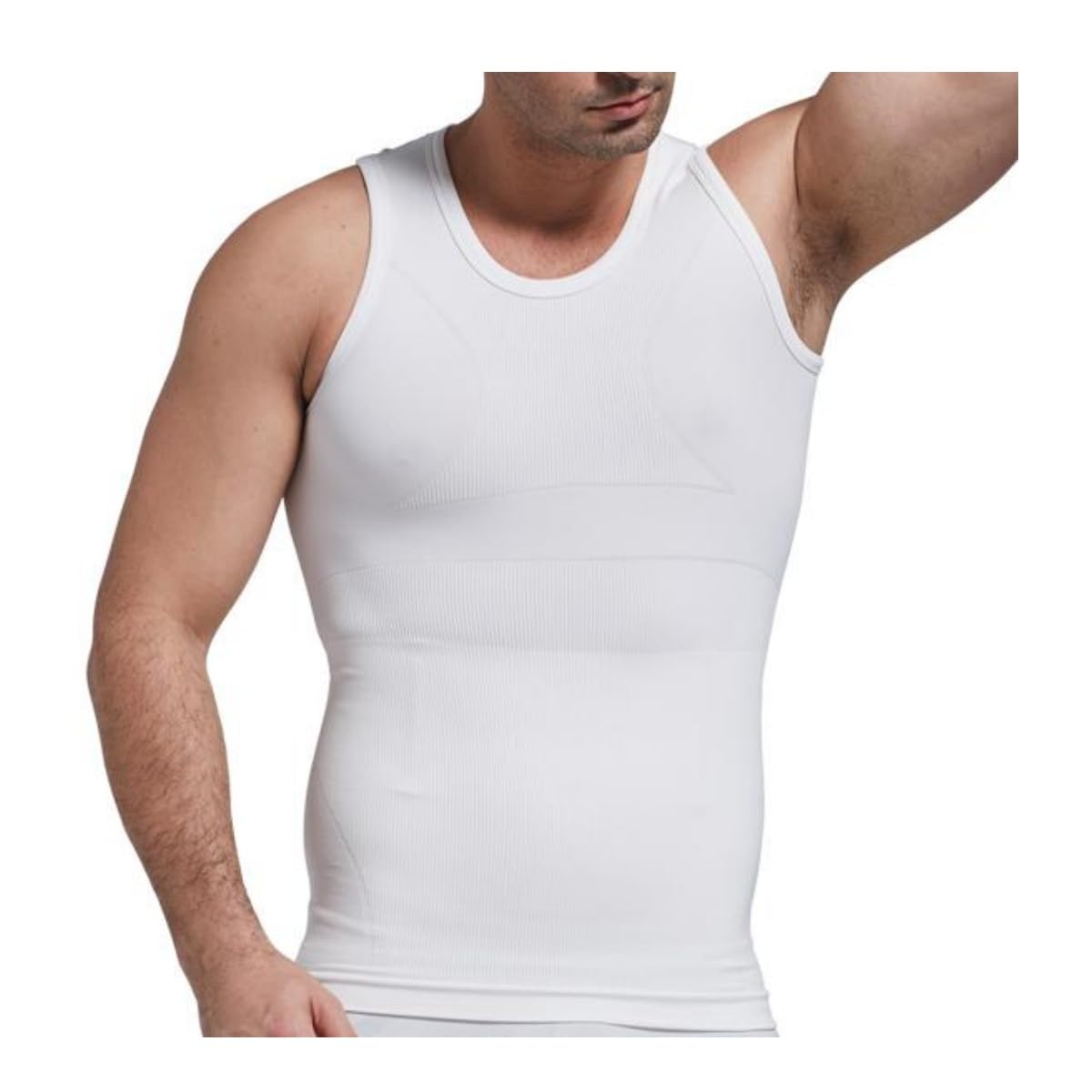 PEONNYT Seamless Bamboo Charcoal Compression Vest Hide Moobs Undershirts Mens Slimming Body Shaper Vest Elastic Slim Shapewear(White XXL)