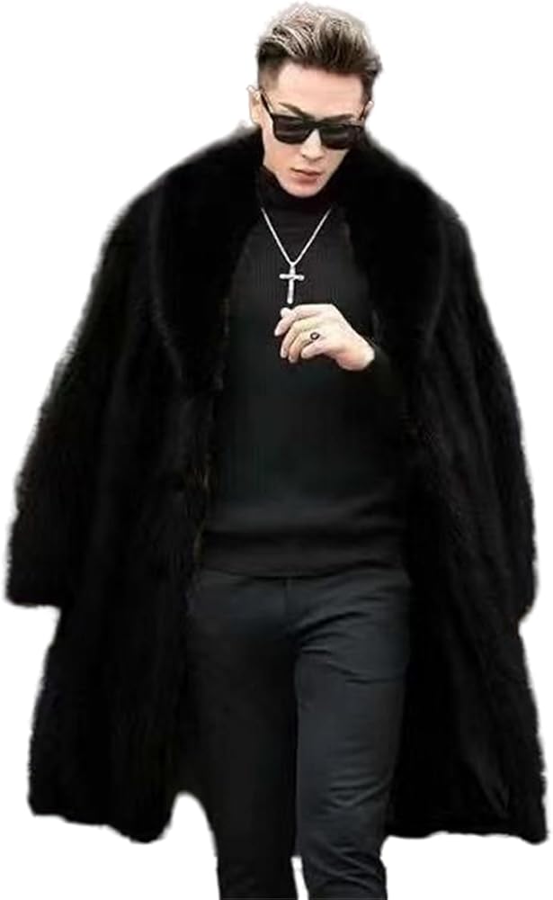 crazynekos Men's Long Sleeve Fluffy Faux Fur Coat,Mens Winter Warm