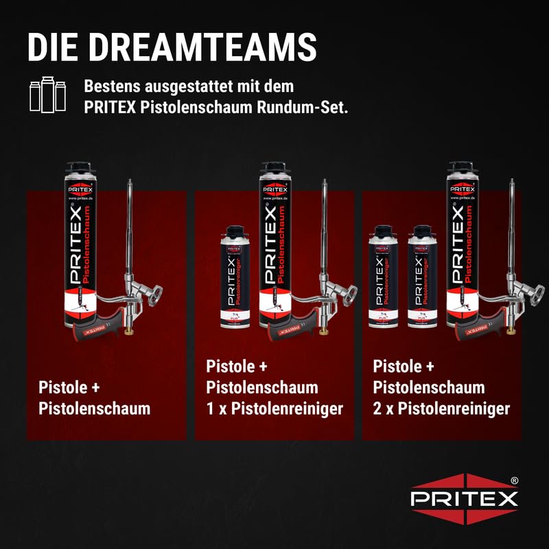 PRITEX – Pistolenschaum 5 x 750 ml zum Verfüllen, Dämmen & Abdichten – Montageschaum mit hervorragender Schall- & Wärmedämmung – Bauschaum für Montagepistole