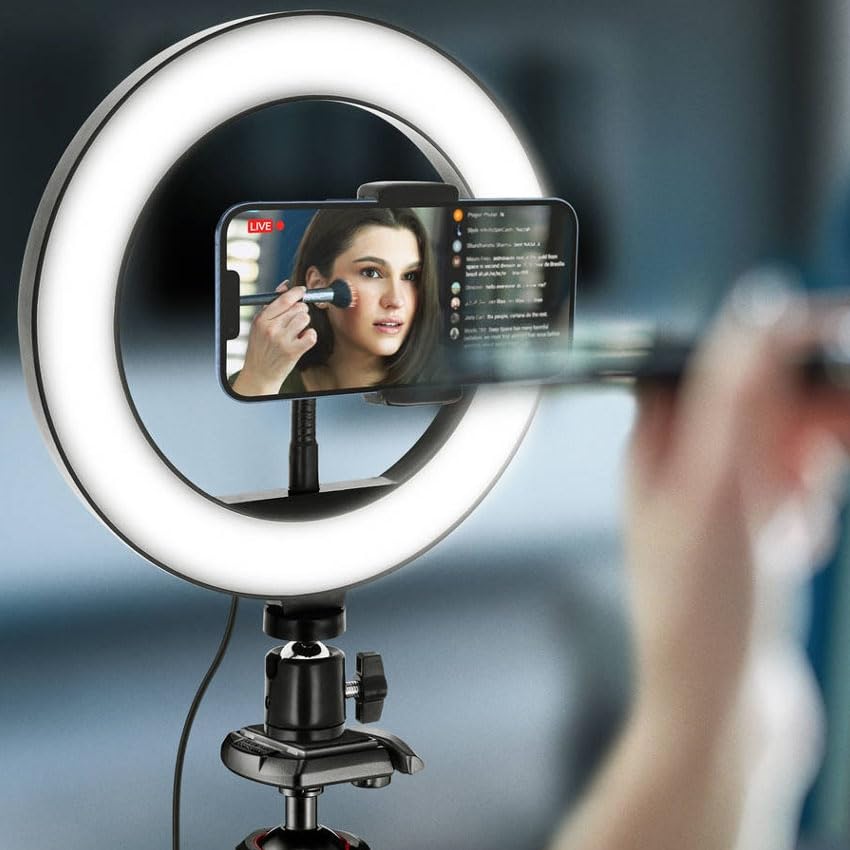 Aro de Luz con Tripode, 10" Ring Light con Control Remoto 3 Modos 10 Brillos Regulables Anillo de Luz para TikTok, Maquillaje, Selfie, Streaming, Youtube, Twich Live
