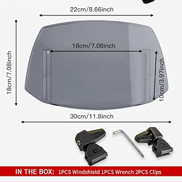 Motorcycle Windshield Extension Small Windshield Extender Adjustable Clip on Windscreen Spoiler Deflector Universal Fit (Smoke)
