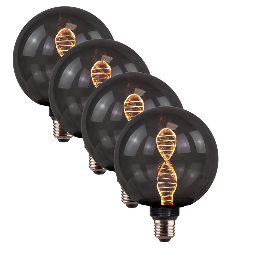 4x LED Filament XL Leuchtmittel DNA Smoke - Globe G125 E27 3,5W 120lm 1800K Warmweiß dimmbar - Ø125x164 mm - Vintage Design Ambiente Deko Glühbirne