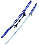 40' Ninja Japanese Katana Samurai Sword with Stand Carbon Steel Blade Bushido - Blue