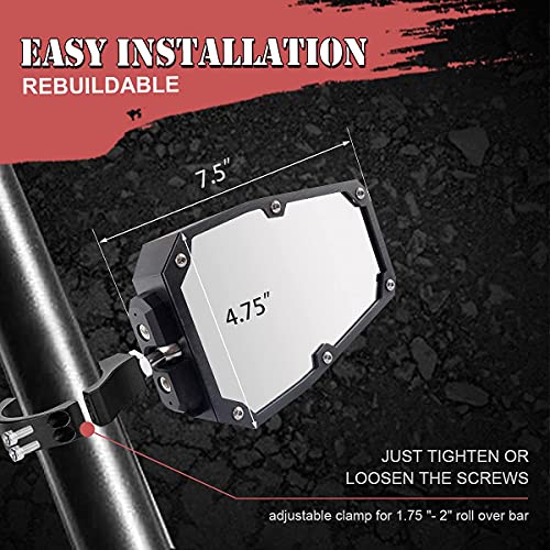 Image of Weisen UTV Mirrors with Light UTV Side Mirrors Fits 1.75 inch - 2 inch Round Tube Roll Bar Break Away SXS Mirror Compatible with Polaris RZR Ranger Maverick X3 Talon Mule Teryx ATV