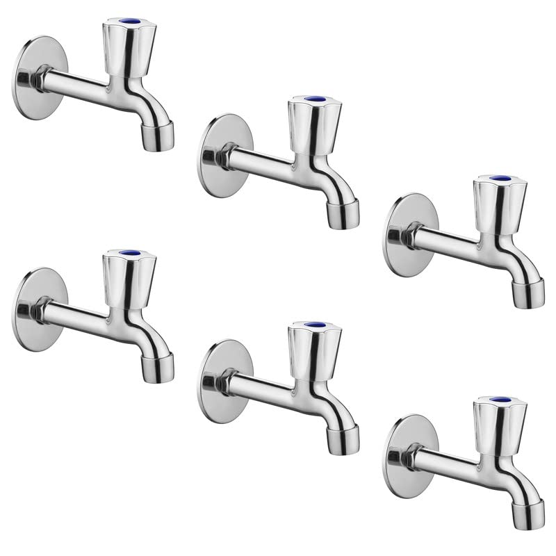 Spazio Stainless Steel Crown Collection Long Body Taps (Pack of 6) Bathroom/Kitchen Taps Foam Flow Water with Wall Flange Chrome Plated Brass Disc, Bib Tap Faucet (Wall Mount Installation Type) (B0C24D3DDF) Amazon Price History, Amazon Price Tracker