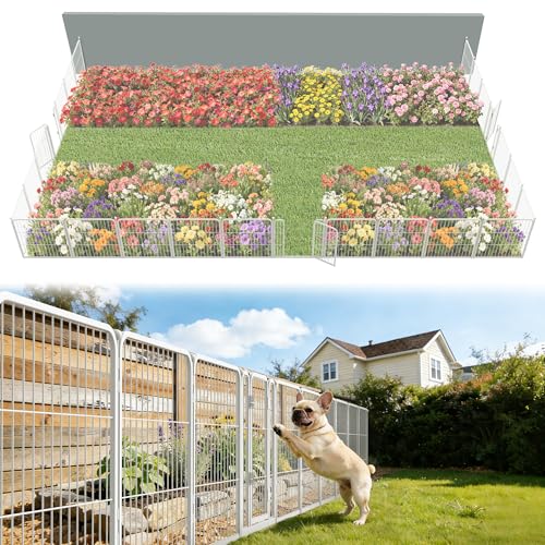 Image of FXW Garden Fence Outdoor for the Yard - 24in(H) x 45.6ft(L) Heavy Duty Metal Animal Barrier for Dog, No Dig Decorative Dog Fence, 24 Panels, White