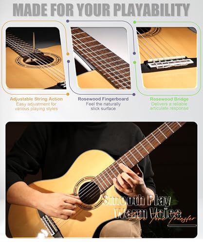 Image of AKLOT 39 inch Cutaway Classical Guitar: Spruce Top with Mahogany Back & Sides, Nylon Strings with Wound Bass Strings, Full Size Acoustic Classical Guitar Set with Bag, Tuner, Capo, Strings & Picks(BZ-SG)
