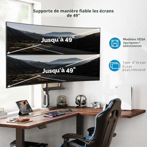 Bras Écran PC 2 Écran Ultra-Large Double Support Moniteur Vertical VESA 100x100 - 2