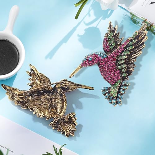 Image of 2 PCS Hummingbird Brooch Pin, Rhinestone Crystal Animal Bird Brooches Pin