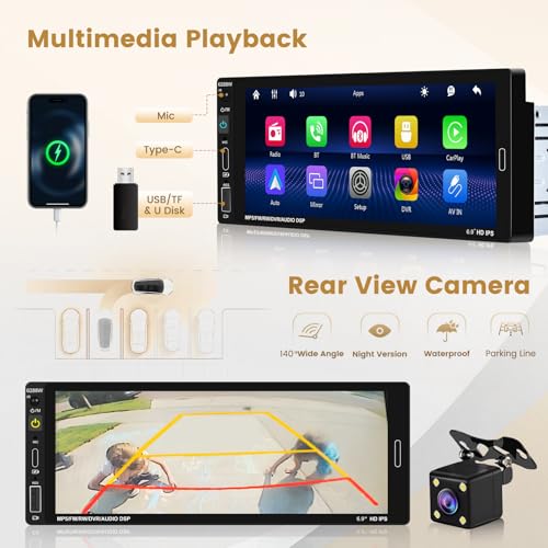 Hikity radio para auto 6.9 pulgadas con pantalla táctil miniatura 4