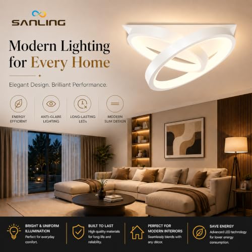 Image of 50W Round LED Ceiling Light, Modern Chandelier Ceiling Lamp, 3 Color Modes Warm /Natural /Cool White, CRI 97 Eye Protection, Anti-Glare Lighting for Bedroom, Living Room, Hall, Office, White