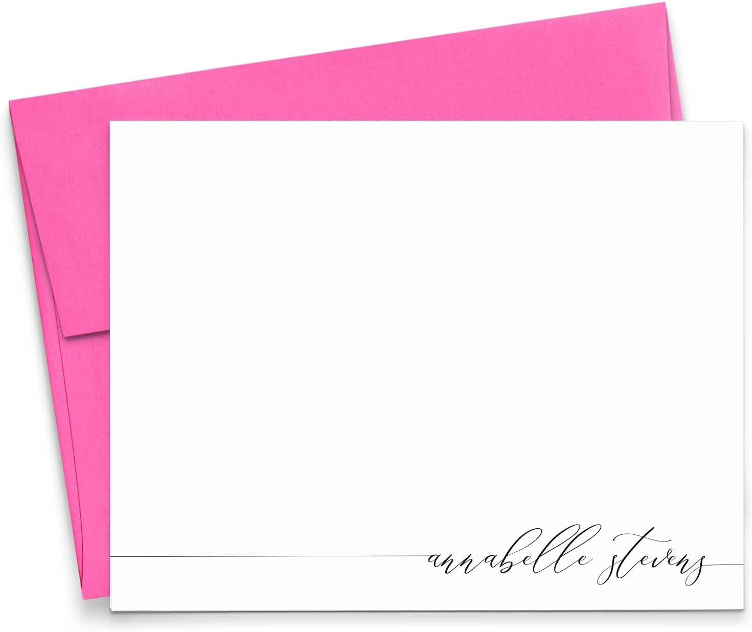 Personalized Stationery for Women, Personalized FLAT OR FOLDED Note Cards with Envelopes, Script Style, Your Choice of Colors and Quantity