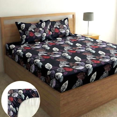 Image of Fashion String Microfibre 144TC Black Forest Fitted Double (72 X 78) Bedsheet with 2 Pillow Covers