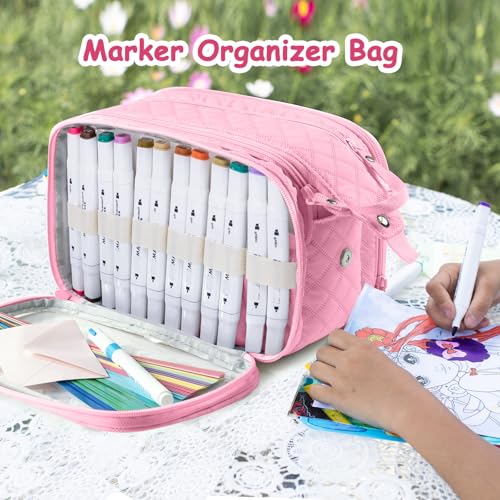 Image of Marker Organizer Case - Holds 72-96Markers | Portable Art Marker Storage Bag with Clear View Panels & Removable Dividers | Marker Holder for Alcohol Markers, Pens, Craft Supplies(Case Only)