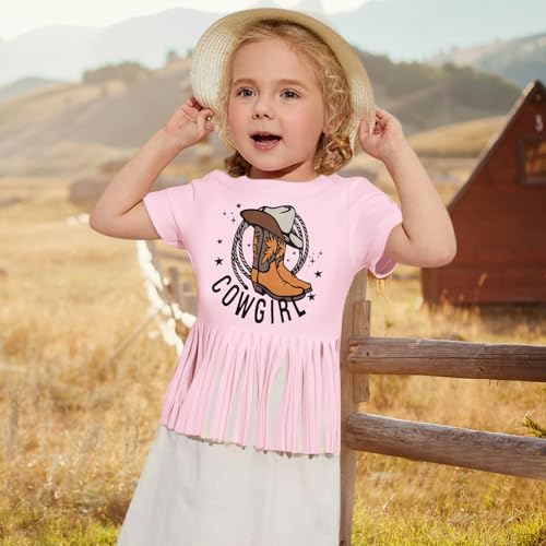 Western Shirts for Women Cowgirl Boots Hat Shirt Mom and Daughter Matching Outfits Vintage Cowgirl Fringe Tops Short Sleeve3