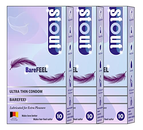 Image of Stout Ultra Thin Highest Grade Latex BareFeel Condoms for Men |Extra Lubricated, Non-Flavoured for Extra Pleasure | Thinnest Condom for BareFeel - 10 Count | Pack of 3