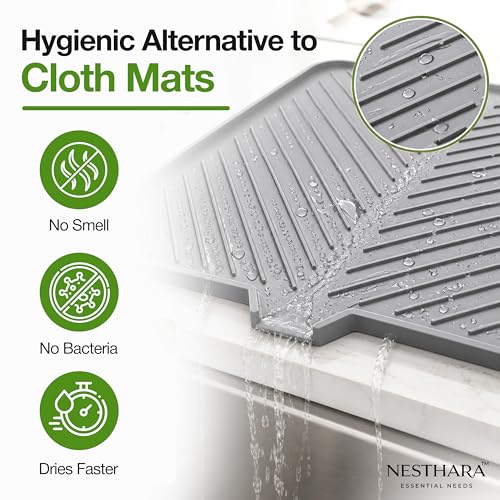 Image of Premium Large Silicone Dish Drying Mat for Kitchen Sink Counter | Easy Clean, Foldable Kitchen Mat | Non-Slip Heat Resistant Utensil Drainer Mat | Quick Dry Ribbed Surface (58x43 cm / 23x17 inch)
