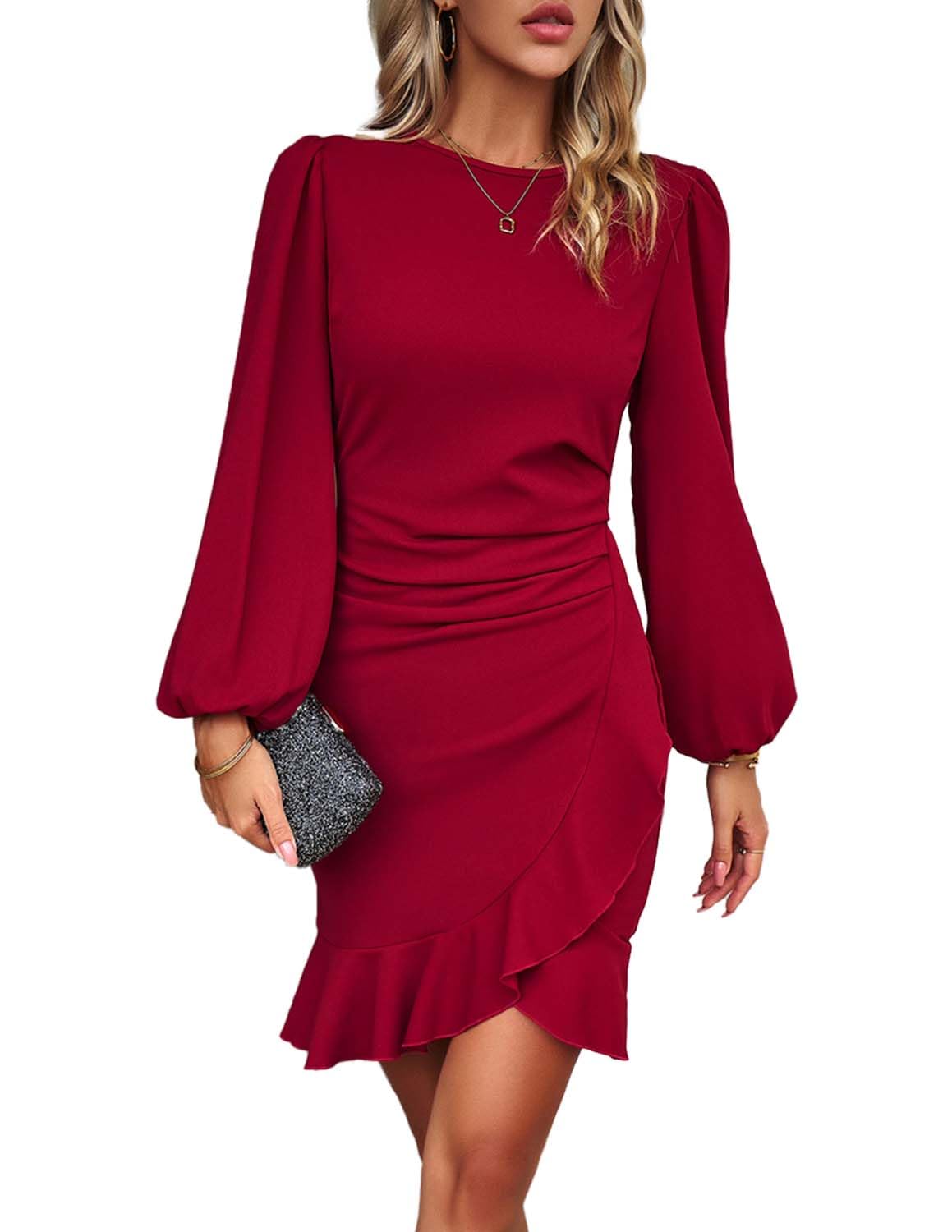 Abito da Donna con Maniche Lunghe Vita Definita Aderente Elegante per Ufficio Unita Abito Donna Cocktail