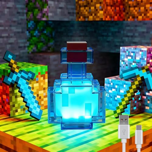 JBEIY Pixel Style Potion Bottle Lamp 15 Color Interactive RGB Night Light with Shake Activated Color Changing USB Rechargeable Magic Potion LED Desk Lamp for Room Decor Kids Boys Gaming Fans Gifts