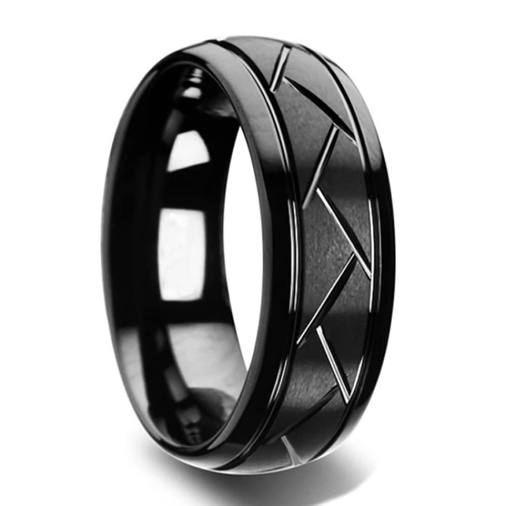 ZENSE - Anello nero lucido da uomo con scanalature ZR0177
