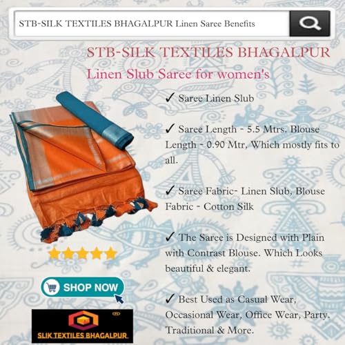 Image of STB-SILK TEXTILES BHAGALPUR Women's Linen Slub Saree With Contrast Blouse Piece