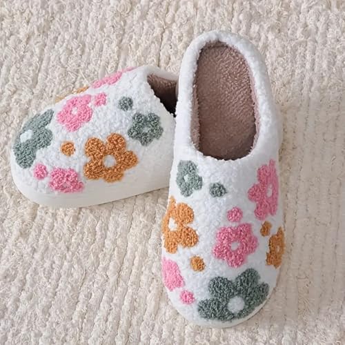Womens Mens Cute Flowers Slippers Retro Memory Foam Cartoon Comfort Slippers Fuzzy Warm Plush Couple House Shoes2