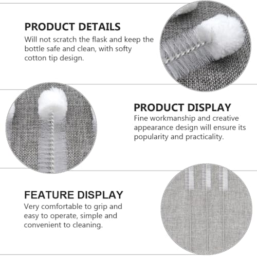 Healeved Nylon-Reinigungsbürste, weiche Spitze, Reinigungsbürste, Flaschenbürste, Gläserbürste, Rohrreiniger, Reagenzglasbürste, weiche Spitze, Nylonbürste, Baumwollball, Weiß, 5 Stück