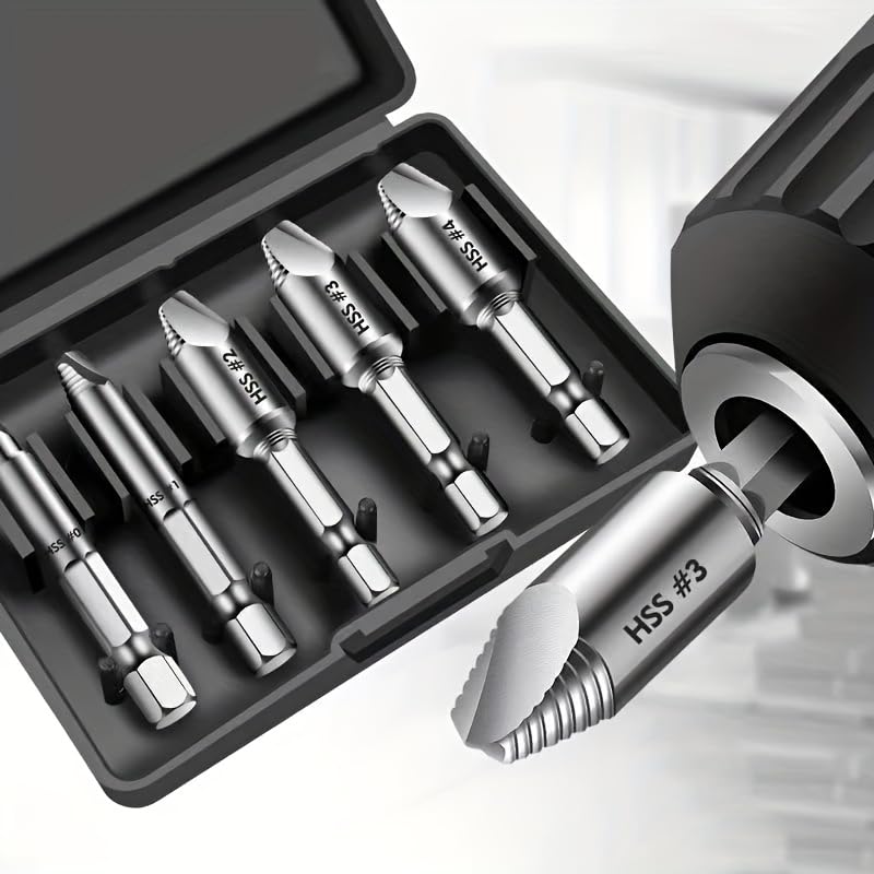 5pcs Damaged Screw Extractor Drill Bit High Speed Steel for Stripped Screws and Bolts with Storage Case
