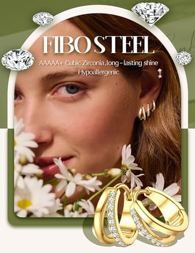 Small Gold Hoop Earrings for Women Hypoallergenic - 14K Gold Silver Plated Earring Stacks Non Tarnish Huggie Hoop Earring Flat Back Stud Earring Sets for Multiple Piercing Cartilage Earring Jewelry 4Pairs2