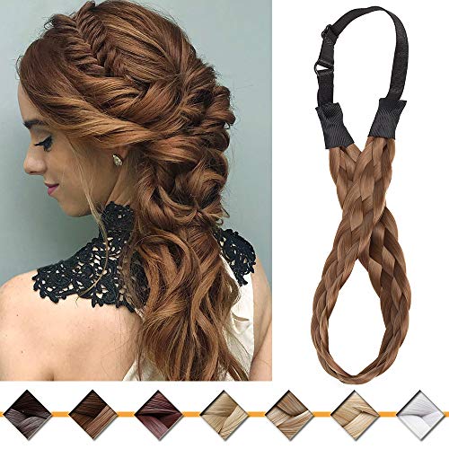5 Strands Silk-co Diadema Extensiones de Pelo Sintético Braid hair Trenzadas Elásticas Se Ve Natural Braided Headbands for Women Pelo Trenzado Accesorios 1"-Marrón medio Cover