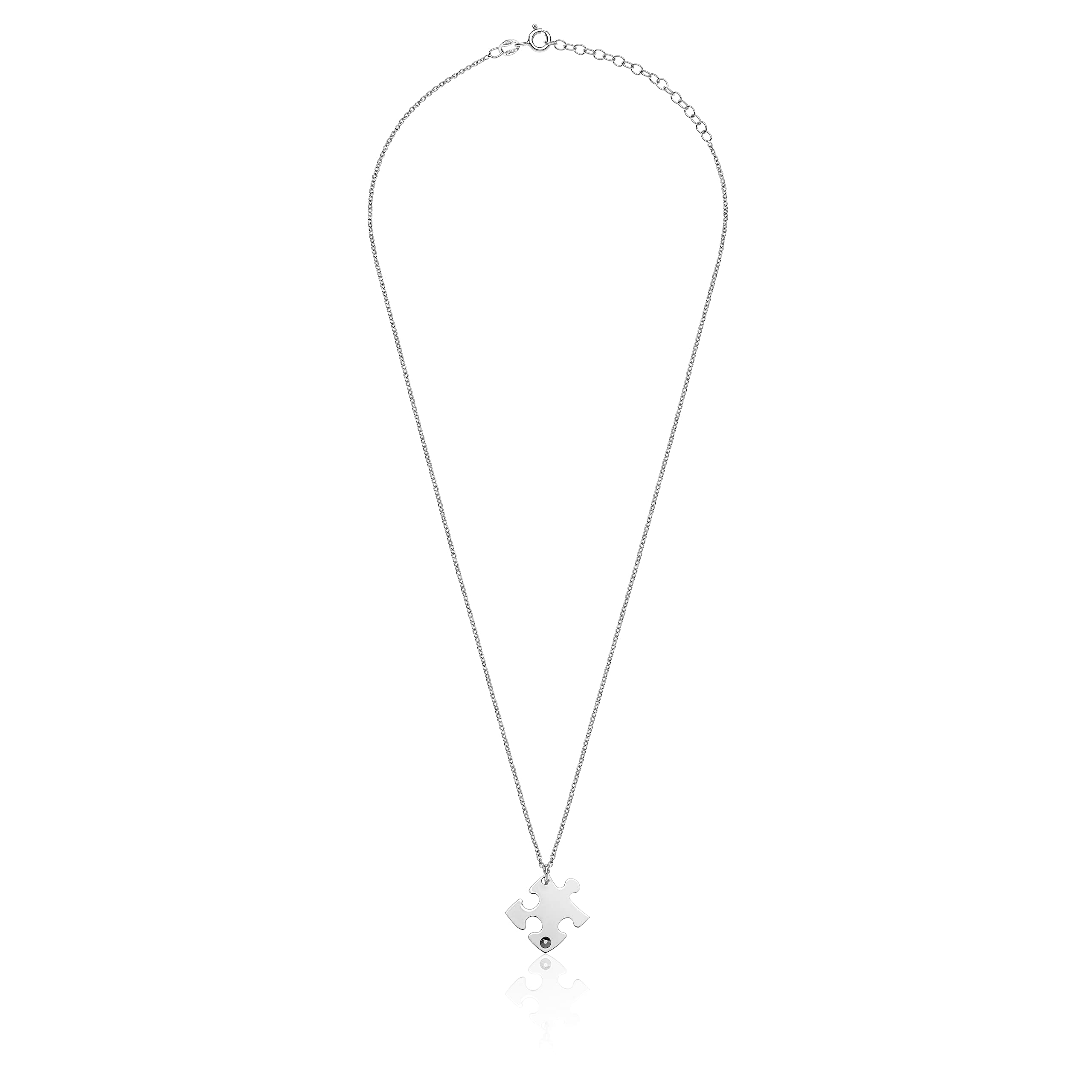 Aka Gioielli® - Collana per 2 in Argento 925 Rodiato con Ciondolo Puzzle Coppia con Zircone, Regalo per Fidanzati o Amici