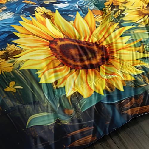 Image of AILONEN Yellow Sunflower Bedding Set Full Size,Eiffel Tower Comforter Set for Girls Women,Oil Style Flowers Floral Van Gogh Quilt with 2 Pillowcase,3Pcs