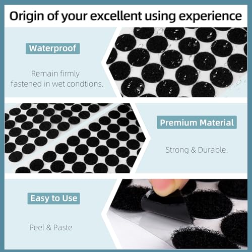 Image of 800 PCS Self Adhesive Dots Tape, Large 0.79 inch Diameter Hook and Loop Dots, Premium Nylon Sticky Back Coins for Home, School, Office, DIY (Black)