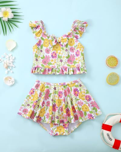 Saeaby Girls 2 Piece Tankini Swimsuit Bathing Suit Adjustable Straps Ruffled Floral Summer Girls' Swimwear for 3-8 Years4