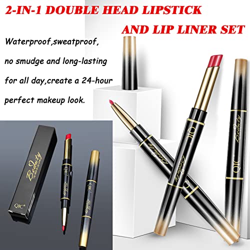 Lip Liner And Lipstick Set,2-in-1 Double Head Matte Cream Lipstick & Lip Liner,Waterproof Sweatproof No Smudge Long-Lasting Moisturizing Smooth Highly Pigmented Makeup Set(Red) - Image 6