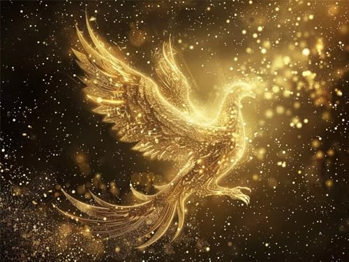 DIY Peinture Diamant Oiseau Doré 60x40cm Solution Anti-Stress Manuelle pour Adulte Kit Complet Strass