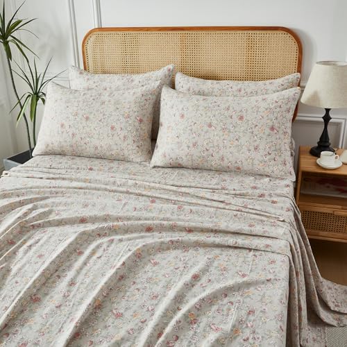 Image of FADFAY Premium Cotton 4-Piece Sheet Set - Soft & Breathable Muslin Double Gauze Sheets with Deep Pocket Fitted Sheet - Shabby Chic Bed Sheets for Queen Size - Wrinkle-Resistant, All-Season Bedding