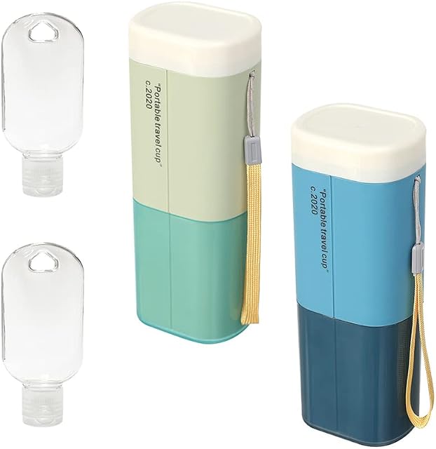 XINGSUI 2 PCS Portable Toothbrush Case,Removable Toothbrush Cup,2 PCS 50ml Clear Travel Containers,for business Trip,camping,hiking(green,blue) (toothbrush storage box)