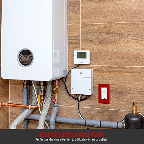 Image of ENERLITES Decorator Light Switch or Receptacle Outlet Wall Plate with Emergency Label, Mid-Size 1-Gang 4.88 inch x 3.11 inch, Unbreakable Polycarbonate Thermoplastic, UL Listed, 8831M-ER, Red