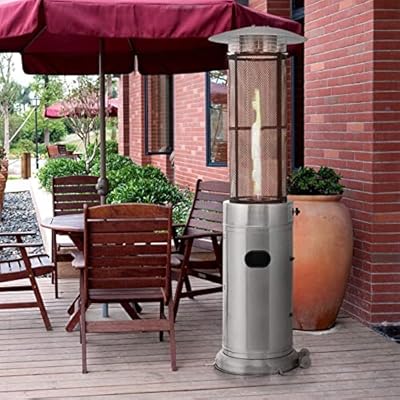 S AFSTAR 34,000 BTU Outdoor Patio Heater, Freestanding Propane Heater w/Wheels & Quartz Glass Tube, Safety Auto Shut Off, Fit to 20LBS Propane Tank, Stainless Steel Gas Space Heaters for Patio Garden