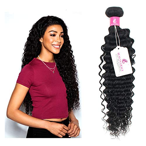 Deep Wave Human Hair 1 Bundles 16inches (100g/Bundle) 9A Brazilian Virgin Deep Wave Hair Extensions Natural Color Very Soft (16inches)