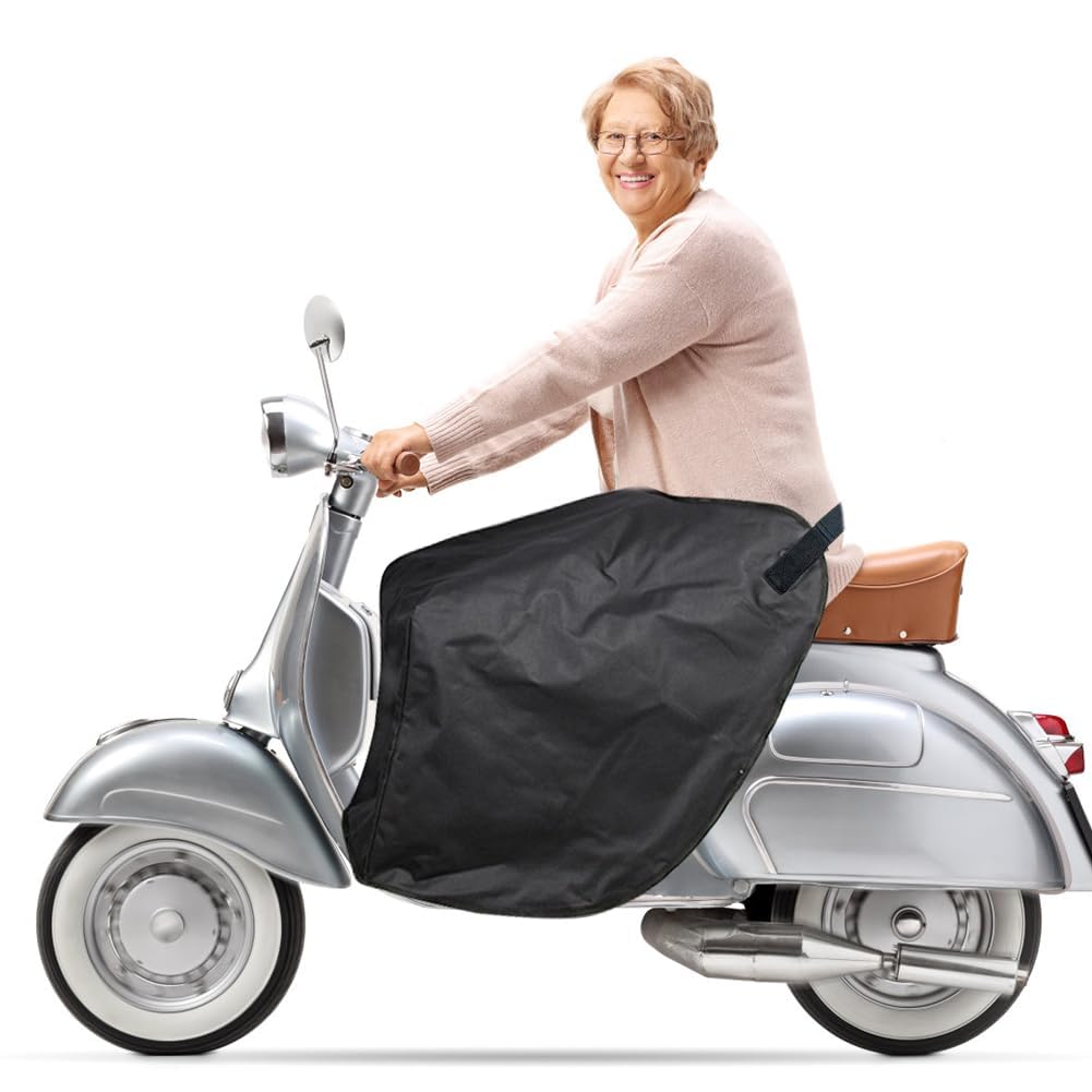 Manta para patas de scooter, impermeable, resistente al viento, protección contra la lluvia, delantal térmico de forro polar negro, 62 x 45 x 35 cm