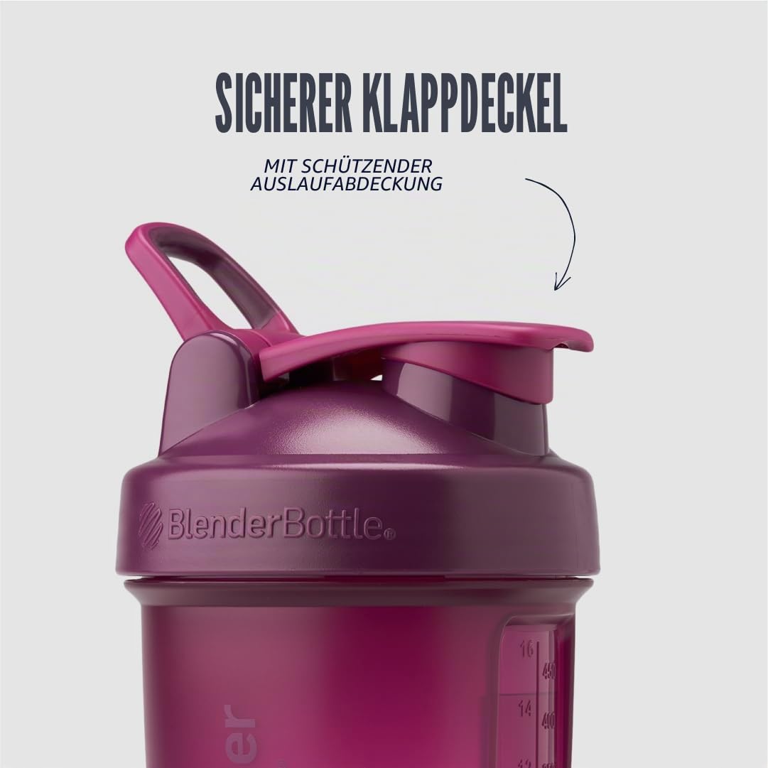 BlenderBottle ProStak PRO - Full Color , Shaker-Flasche mit Tablettenorganizer und Aufbewahrung für Proteinpulver, ProStak System, 625 ml, Plum